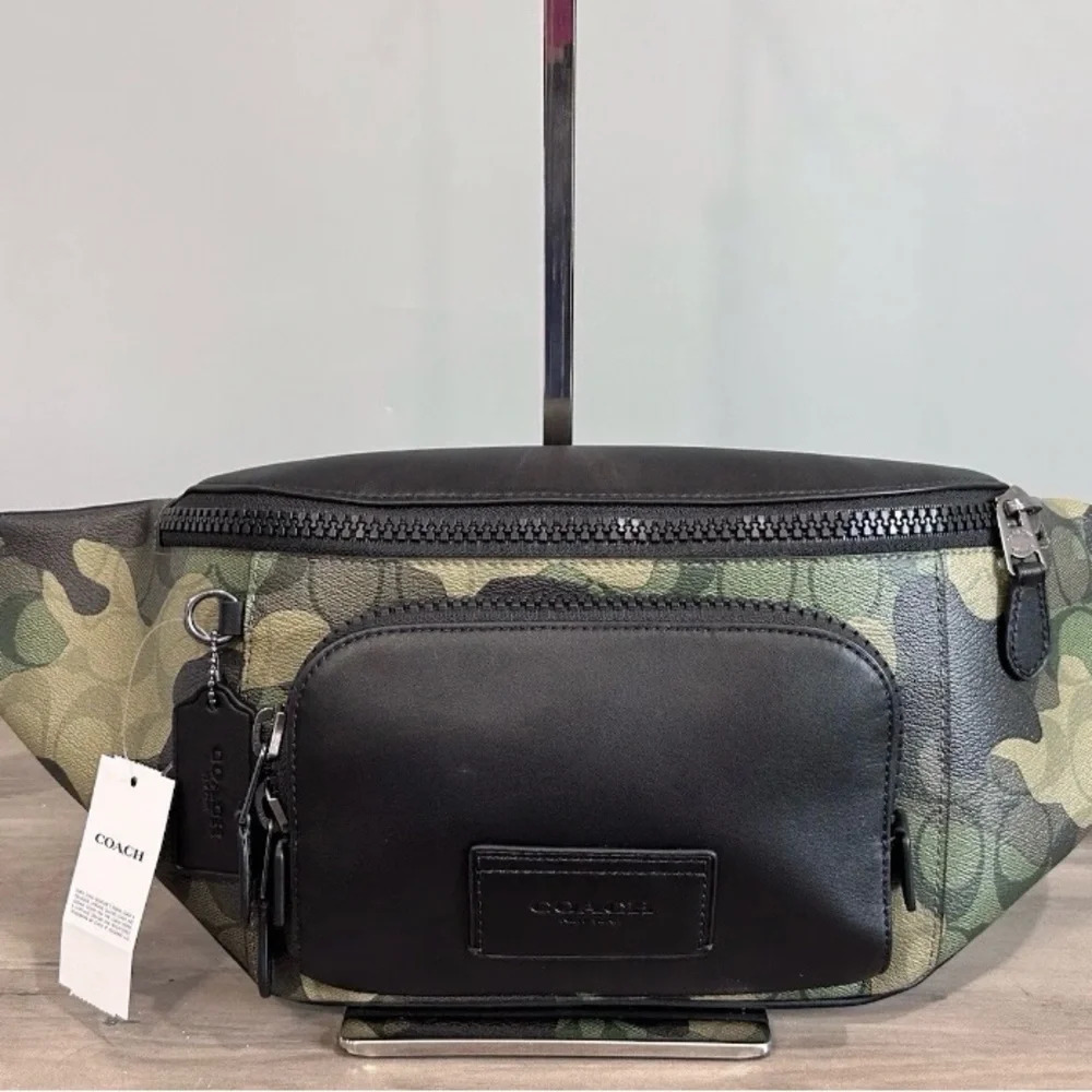 COACH Belt Bag In Signature Canvas Camo Print black Leather/Green Multi … - Picture 10 of 12